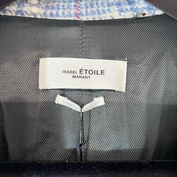 NEW NWT $560 Isabel Marant Etoile Kice Plaid Wool-Blend Blue Printed 1 button - Picture 10 of 13